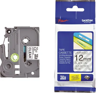 Obrázek produktu pro Brother Black on Clear Gloss Laminated Tape, 12mm, TZ, Čína, 8 m, 70 mm, 20 mm, 95 mm