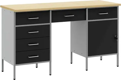 Productafbeelding van vidaXL Werkbank met opbergruimte, 3 stuks, zwart, voor ingenieurs, van hout en staal