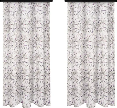 Produktbild von Fertige Vorhänge mit Kräuselband 140x260 cm 2 Stücke mit Lavendel Blumen Muster blickdichte Gardinen für Wohnzimmer