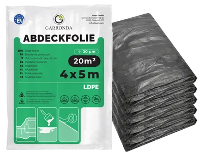 Produktbild von Garronda Abdeckfolie 4x5 m 5er Pack Malerfolie LDPE 20µ grau Schutzfolie Abdeckplane für Möbel & Bodenschutz Baufolie reißfest für Renovierung Malerarbeiten ohne Klebeband GD-0222