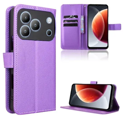 Obrázek produktu pro Pouzdro na mobilní telefon, typu "peněženka", skládací, pro model Blackview Wave 7C, z umělé kůže, s designem diamantů, barva: fialová