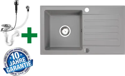 Produktbild von [Granitspüle 76x44 Grau]Hochwertig beidseitig Montierbar Küchenspüle Eckig Einbaugranitspüle Granit Spülbecken f. Unterschränke ab 45 cm inkl.Siphon
