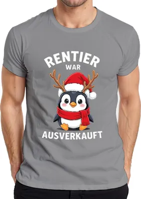 Produktbild von Rentier war t Weihnachten süßer Pinguin Santa Hut Herren T-Shirt, Grau, XL