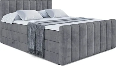 Produktbild von ALTDECOR Boxspringbett mit Fußteil, 2 Matratzen und Topper - 180x200 cm - OTTA-Z KING - Dunkelgrau Samt - Polsterbett mit, H3- und H4- Matratzen, Bettkasten und Lattenrost, Bett mit Stauraum