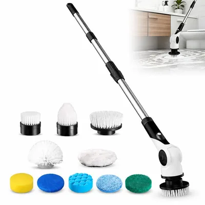 Produktbild von Bad reinigungsbürste mit Teleskopstange, 10-in-1 Reinigungsset, 3 Geschwindigkeiten, 25 W, 400 U/min, USB-C, für Fliesen, Fugen und Küche