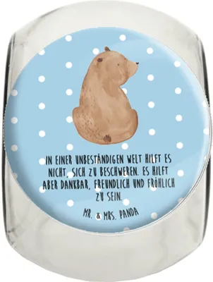 Produktbild von Mr. & Mrs. Panda gewürzglas Bär Schulterblick L 870ml - Blau Pastell - Geschenk, Weltansicht, Teddy, Weisheit, Aufbewahrungsdose, Kaffeedose, Selbstachtung, keksdose glas