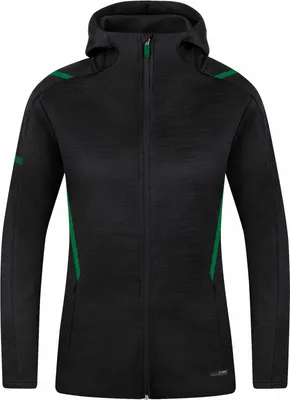Produktbild von JAKO Damen Freizeitjacke Challenge mit Kapuze, Farbe:schwarz meliert/sportgrün, Größe:42