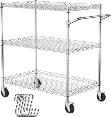 Immagine prodotto di Carrello multiuso a 3 ripiani – Carrello da cucina e organizer – Carrello di servizio con 4 ruote, di cui 2 bloccabili – Metallo nero