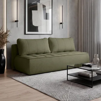 Obrázek produktu pro BEAUTYSOFA | Rozkládací pohovka DORIS, rozměry 210x100 cm / 200x145 cm, zelená – 2-místná pohovka s funkcí lůžka, úložným prostorem, pružinami Bonell a vlnovými pružinami