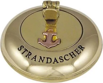 Produktbild von Sea - Club Klappaschenbecher, glatt, Messing, Ø 6 cm - mit Prägung STRANDASCHER