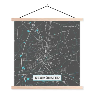 Produktbild von MuchoWow® Textilposter Deutschland - Blau - Neumünster - Stadtplan - Karte 60x60 cm mit holzfarbenen Rahmen - Wanddekoration