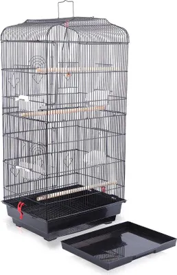 Zdjęcie produktu dla Klatka dla ptaków, do użytku wewnątrz i na zewnątrz - z miskami na pokarm - woliera - standardowa - 92x34x44 cm - czarna klatka dla ptaków