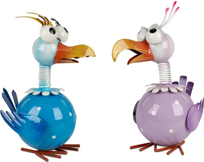 Produktbild von 2er Set Dekofiguren Lustiger Vogel blau + lila H. 22cm aus Metall Formano S26