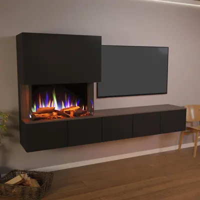 Produktbild von Glow Fire Elektrokamin 'PR6' | LED Standkamin in Schwarz (Beton) mit Heizung (1500 W) | HxBxT: 130x102x33 cm