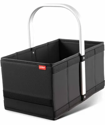 Produktbild von Einkaufskorb mit Aluminiumgriff – Stilvoller Einkaufskorb aus reißfestem Polyester – Verstärkter Boden für stabilen Stand – Faltbar & platzsparend mit Fixiergummi