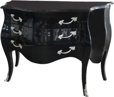 Image de Casa Padrino Commode baroque noir brillant 122 cm avec applications métalliques argentées - style antique