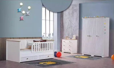 Produktbild von Kinderzimmer Jugendzimmer weiß Bett Kommode Kleiderschrank 3-teilige Möbel