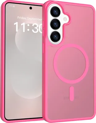 Image de Coque magnétique pour Samsung Galaxy S26+, compatible avec MagSafe, dos mat translucide, coque de protection antichoc, rose