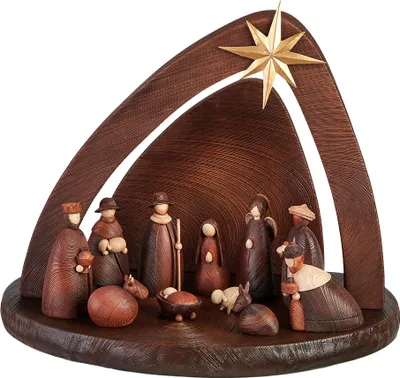Zdjęcie produktu dla Nowoczesna szopka bożonarodzeniowa firmy Hansmeier, z figurkami, wymiary: 58 × 45 × 39 cm, wykonana z kompozytu sztucznego