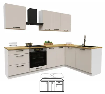 Produktbild von Eckküche - 260x170 cm - Beige Matt - MDF - ohne Arbeitsplatte - Küchenzeile - mit Hängeschränke und Unterschränke - DENIS