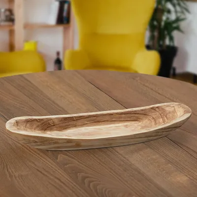 Produktbild von Dekoschale Holz in Bootform groß ca. 60x20cm Schale Holzgefäß Tischdekoration