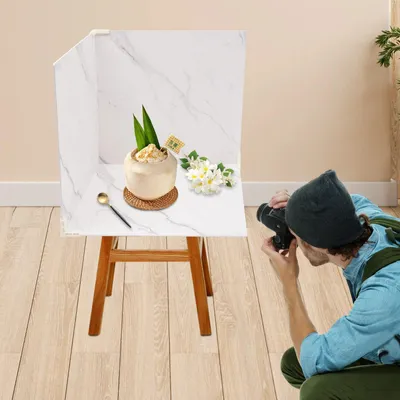 Produktbild von Fotohintergrund - PVC Hintergrundplatten 3er-Set 60 x 60 cm - Beidseitig Bedruckt - 5 mm Stärke - Quadratisch - Weißer Marmor