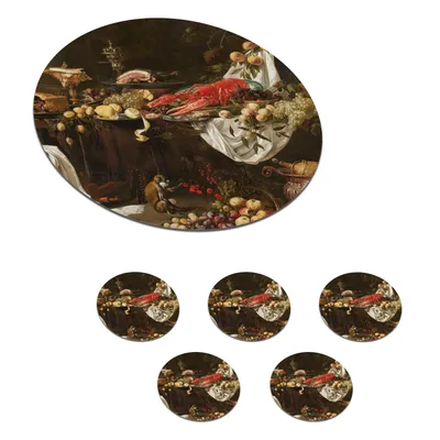 Obrázek produktu pro KitchenYeah® Skleněné podtácky Kulatá sada 6 zátiší z aronku - Adriaen van Utrecht - Staří mistři 10x10 cm Podtácky na sklenice - Podtácky na nápoje - Chrániče stolů - Podtácky na stůl pro T