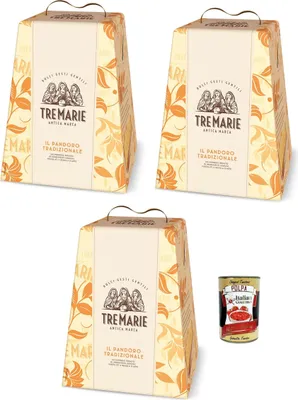 Produktbild von Tre Marie Il Pandoro tradizionale, weiche mit feiner französischer Butter 3x 750g + Italian gourmet polpa 400g