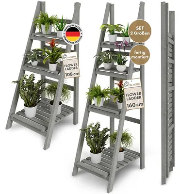 Produktbild von TTL HOME Blumenleiter Flower Ladder M+L Set grau – 2er Set Blumentreppe Holz klappbar