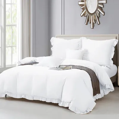 Produktbild von Weiße Bettwäsche Ruffy Premium Baumwollsatin 140x200 mit Volant