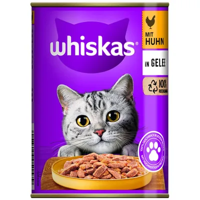 Produktbild von 12x 400g Whiskas Huhn in Gelee Katzenfutter Nassfutter Katzen Futter nass 12 Dosen