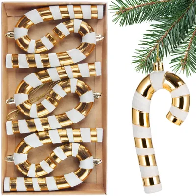 Produktbild von BRUBAKER Baumschmuck Zuckerstangen - 6X Weihnachtsbaumschmuck - 14 cm Christbaumschmuck Kunststoff - Weihnachtsdeko für Weihnachtsbaum, Gold Weiß