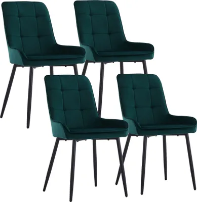 Produktbild von CLIPOP Esszimmerstühle 4er Set, Wohnzimmerstuhl mit Rückenlehne, Samt, Grün