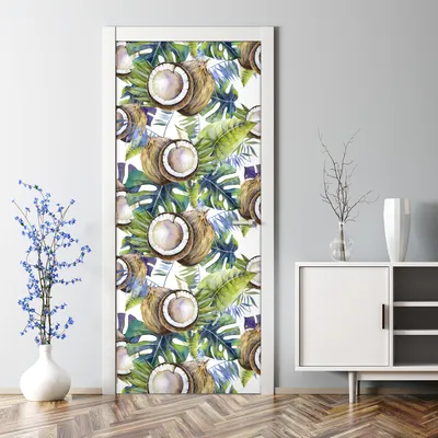 Produktbild von Dekorative selbstklebend Klebefolie Türtapete Türaufkleber Aufkleber Kokosnuss & Blätter 77 x 200 cm