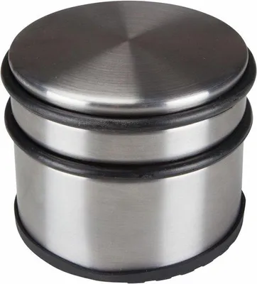 Produktbild von Schwarzes Metall Türstopper, Rund, 9 x 7,5 cm, 1 kg, Silbergrau, Schwer, Kein Bohren, Reibfesten Boden