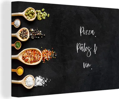 Zdjęcie produktu dla OneMillionCanvasses® - Obrazy na płótnie - 140x90 cm, Pizza, pasta & vin - Cytaty - Jedzenie - Napoje, Dekoracja ścienna - Zdjęcie na płótnie - Obraz na płótnie
