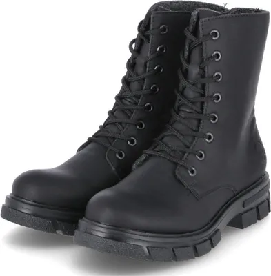 A pair of black lace-up boots.