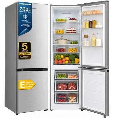 Productafbeelding van Heinner HCNF-M330INVSE++ Koel- en vriescombinatie, 330 liter, No Frost, Inverter, zilverkleurig