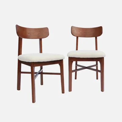 Produktbild von sweeek - 2er-Set Vintage-Stühle aus Heveaholz mit Bouclé-Bezug - Nussbaumfarben