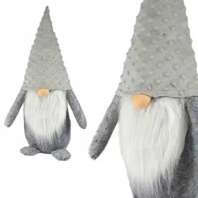 Produktbild von Grauer Weihnachtswichtel als Dekofigur, 53 cm, mit gepunkteter Fellmütze
