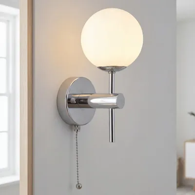 Produktbild von Wandleuchte Bad IP44 Chrom Weiß G9 mit Zugschalter H:21 cm satiniertes Glas Spiegelleuchte blendarm