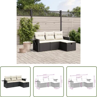 Produktbild von The Living Store 4-tlg. Garten-Sofagarnitur mit Kissen Schwarz Poly Rattan