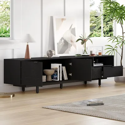 Obrázek produktu pro TV stolek, rozměry 200x40x51 cm, v bohémském stylu, s abstraktními liniemi, minimalistický design, vhodný pro televizory do velikosti 90 palců