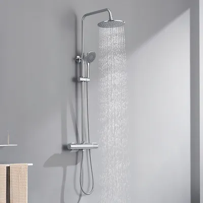Obrázek produktu pro Sprchový set Chorme, sprchový systém s termostatickou baterií, sprchový set, termostatická sprchová baterie s dešťovou a ruční sprchou (3 režimy proudu)