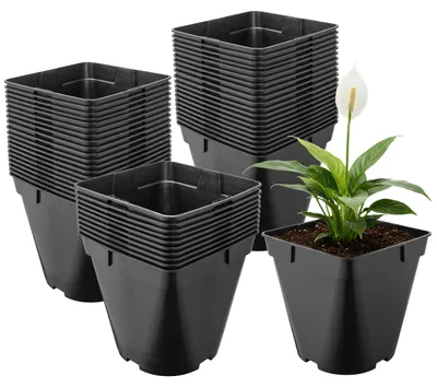 Image de Garronda, 50 pièces, en plastique, forme carrée aux angles arrondis, avec trous de drainage, pour le jardin (noir, 18 x 18 x 18 cm (4 L)) GD-KW-SR