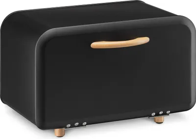 Produktbild von Navaris Brotkasten Brotaufbewahrung Brotbox mit Frontöffnung - Brot Behälter zur Aufbewahrung - Brotdose Brotkorb Brotbehälter aus Metall - Schwarz