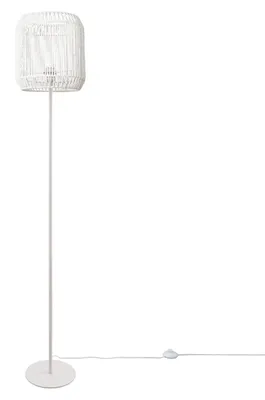 Produktbild von Stehlampe Modern Wohnzimmer Schlafzimmer Rattan Optik Boho Korb Stehleuchte E27 Lampenschirm Weiß (Ø28 cm) Lampenfuß Einbeinig Weiß
