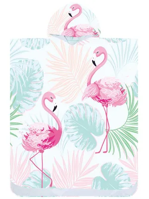 Produktbild von Badeponcho Bademantel mit Flamingos Muster Damen Herren 145x80 cm Badetuch mit Kapuze Surf Poncho Mikrofaser Kuschelig Schnelltrocken