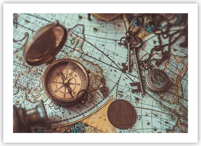 Produktbild von Poster - Poster ohne Rahmen - Kompass Vintage Karte - 70x50 cm - Wand Bild - Wanddeko - Wandbilder - Kunstposter - Wandposter - Bilder - Kunstdruck - Wanddekoration - Wandbild - P2XAA70x50-4302