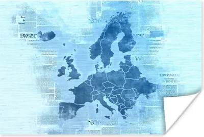 Produktbild von MuchoWow® Poster Karte von Europa - Blau - Zeitung 180x120 cm - Fotoplakat